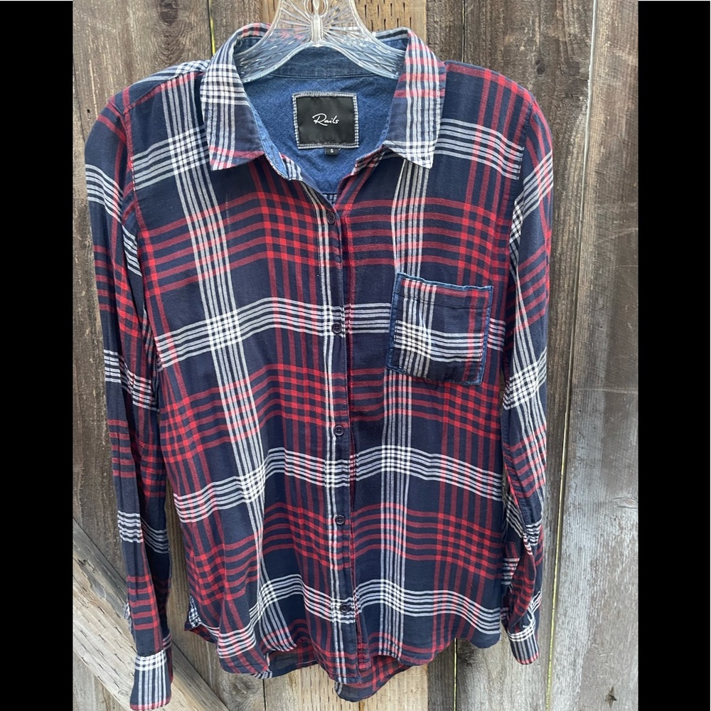 RAILS Plaid Navy Red Button Front Shirt (S)